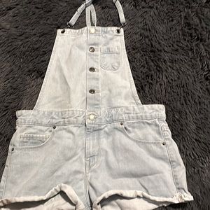 Light wash denim overalls